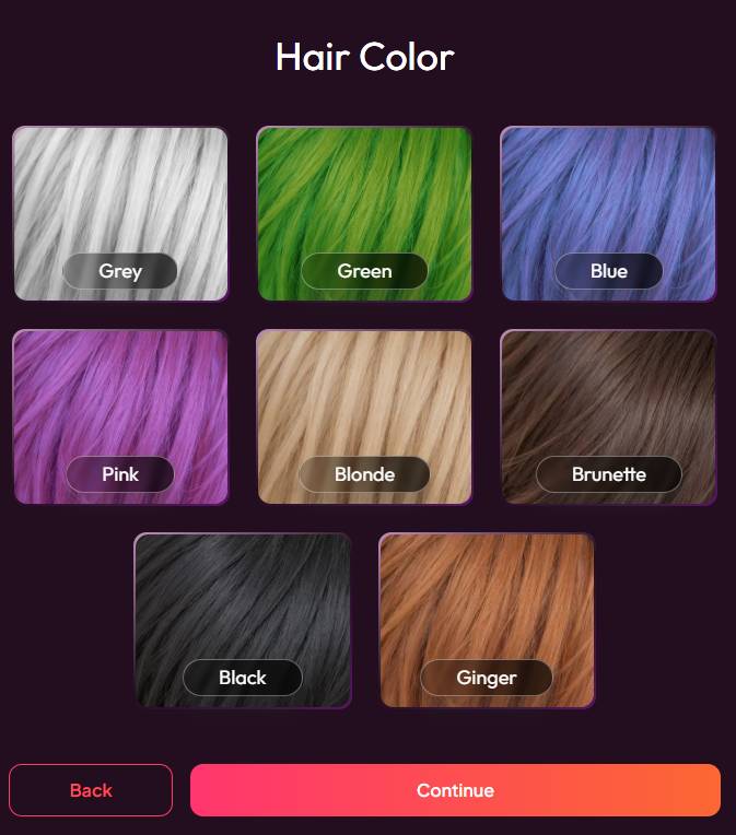 step 9 - choose hair color