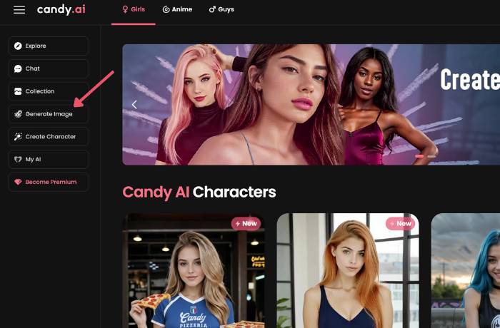 candy ai image generator menu