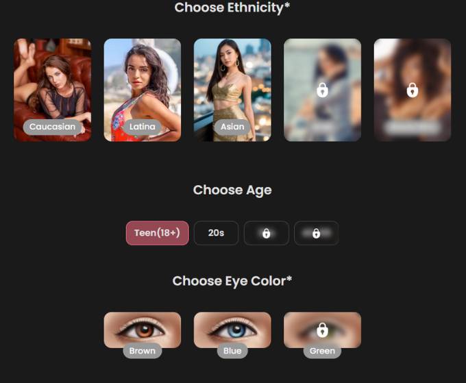 step2 - choose ethnicity, age, eye color
