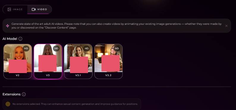 step 1 - select video, model and extensions