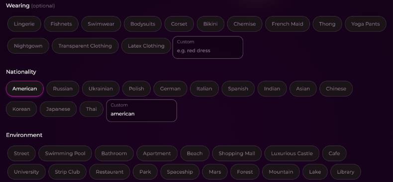 step 4 - select wearing, nationality and environment