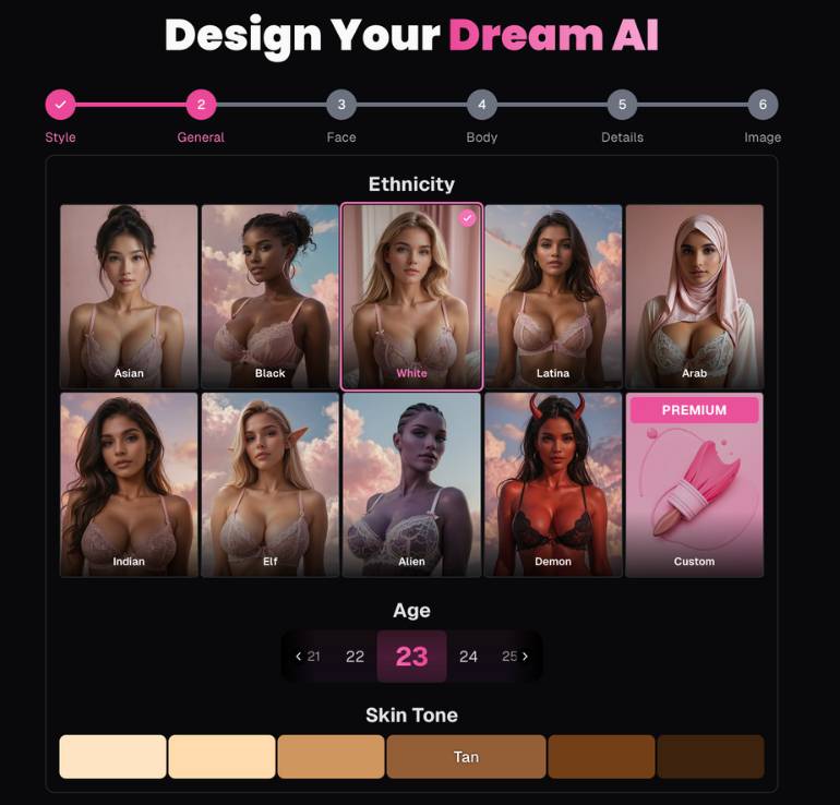 step2 - choose ethnicity, age and skin tone