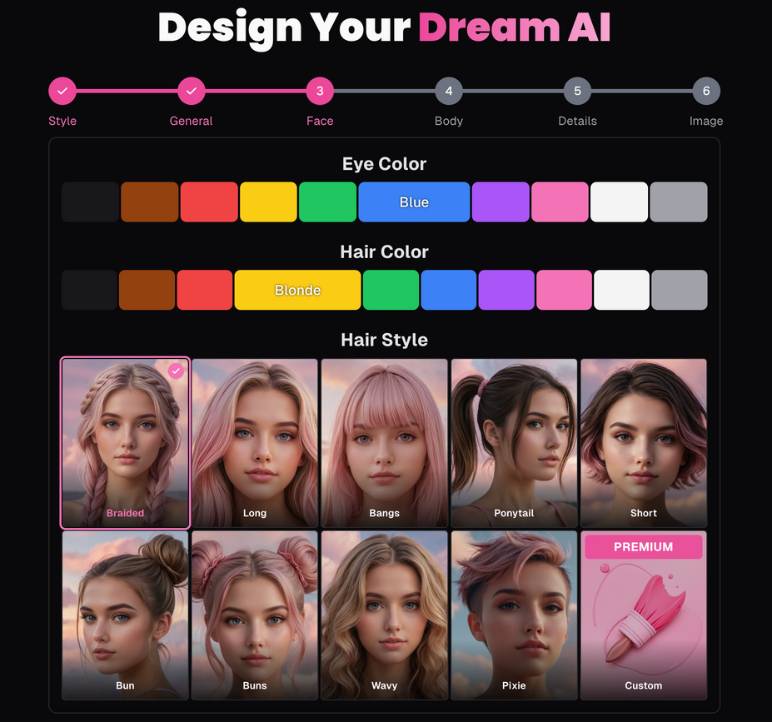 step3 - choose eye color, hair color, hair style