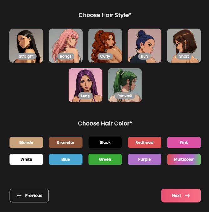 step 3 - choose hair style and color