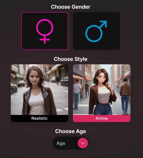 step1 - choose gender, style and age