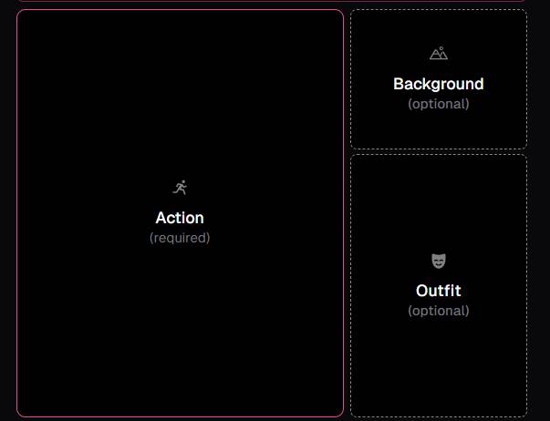 step2 - select action, background and outfit