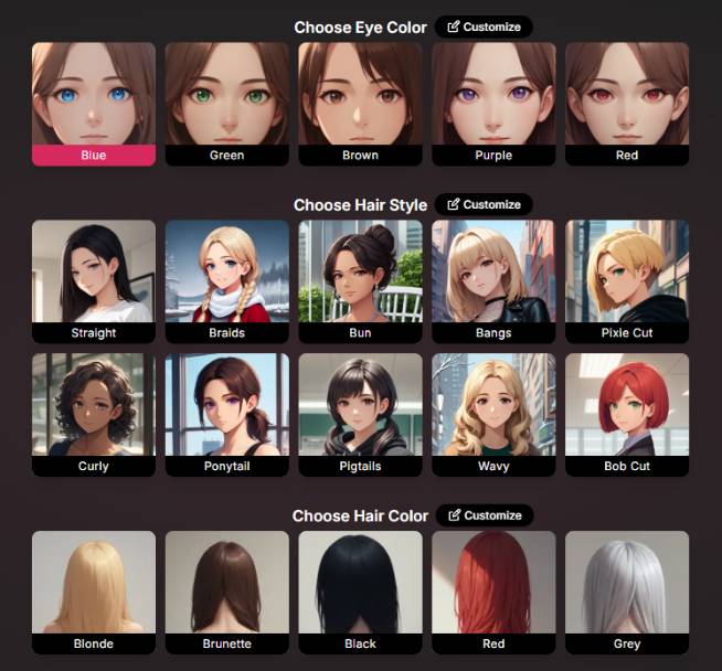 step3 - choose eye color, hair style and hair color