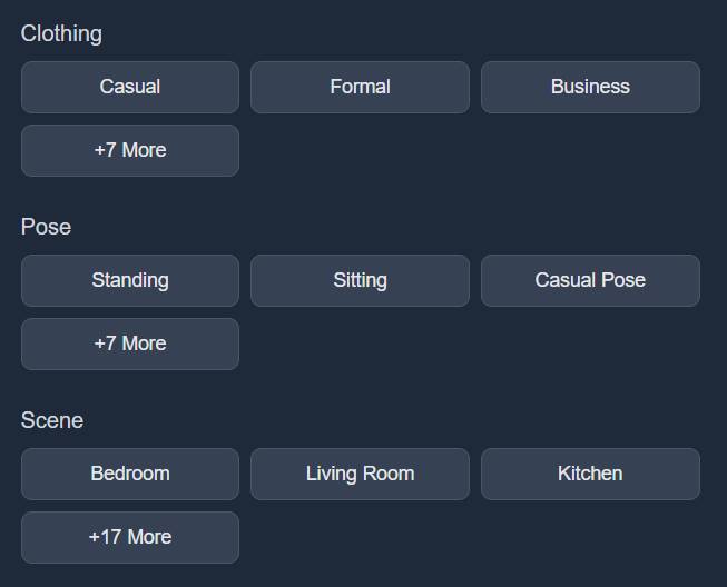 step3 - select clothing, pose and scene