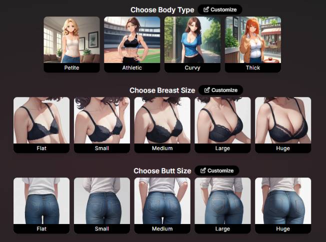 step4 - choose body type, breast size, butt size