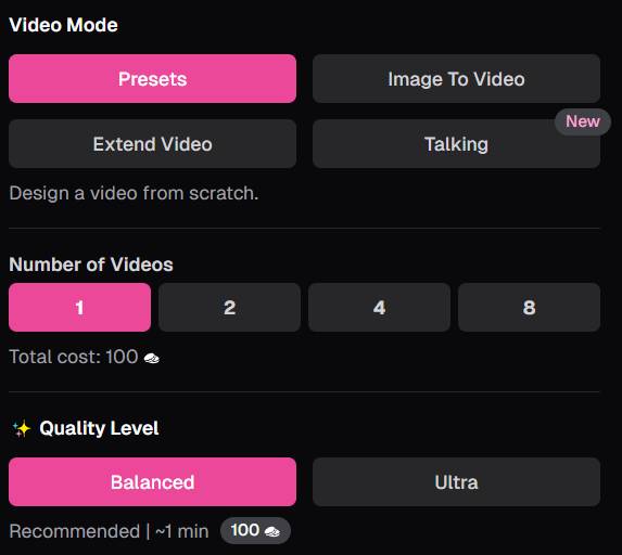step4 - select video mode, number of videos and quality level
