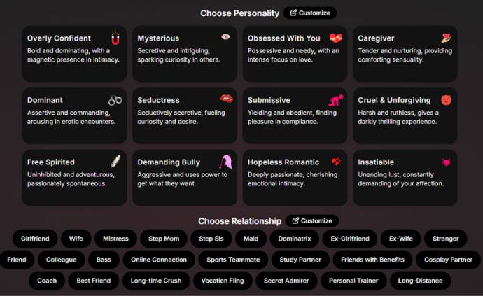 step5 - choose personality and relationship