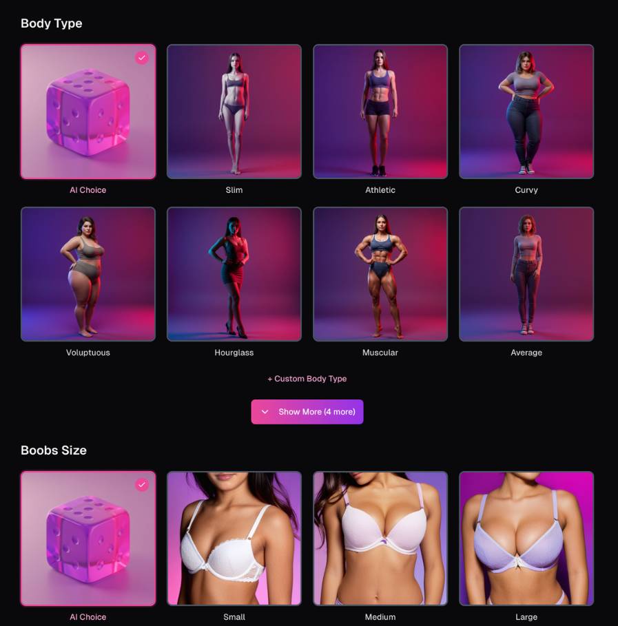 step3 - select body type, boobs, ass, height, accessories