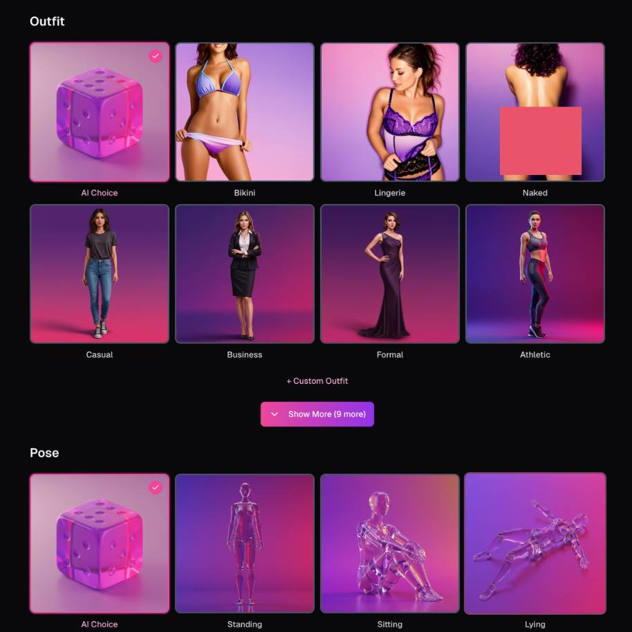 step4 - select outfit, pose, background