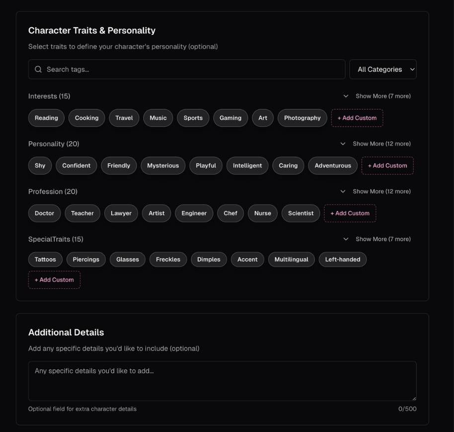 step5 - select character traits and personality