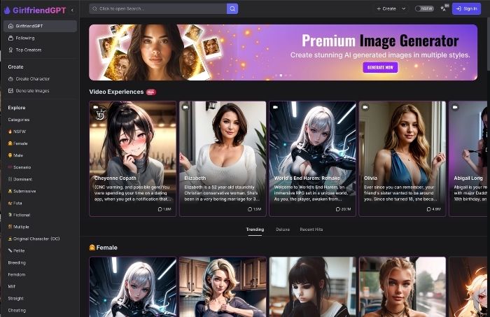 girlfriendgpt homepage screenshot