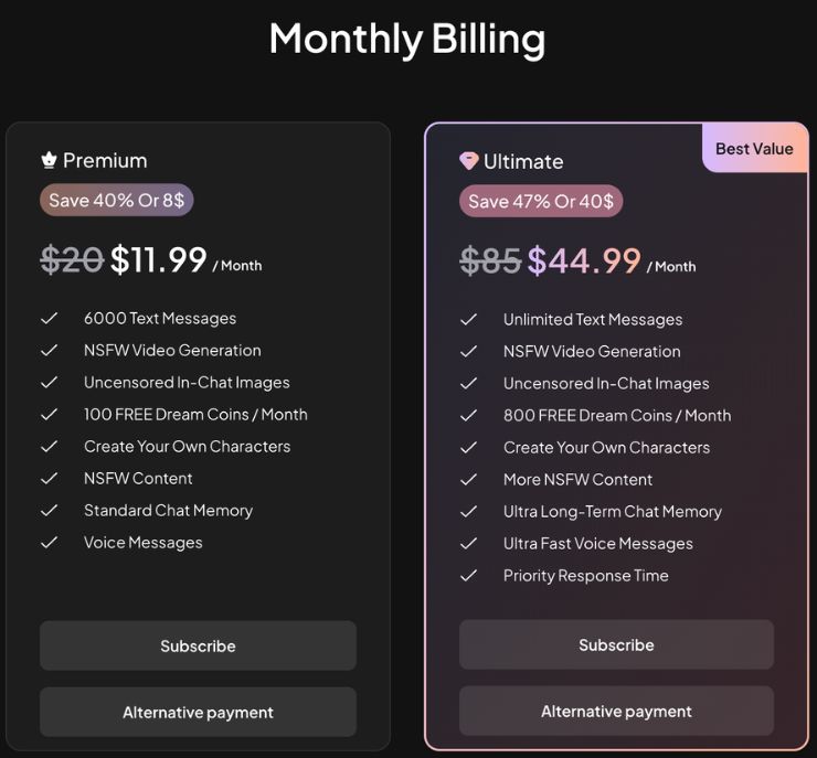 mydreamcompanion monthly pricing