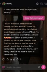 In this OurDream AI chat Ellie screenshot, an AI-generated character responds softly to a whispered prompt, showcasing intimate dialogue, subtle emotional cues, and fluid conversational pacing within the OurDream platform.