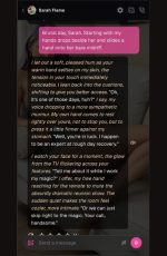 This OurDream AI chat Sarah screenshot features an AI-generated character offering comfort and playful intimacy after a tough day, highlighting immersive scene-building and emotionally responsive dialogue inside OurDream.