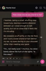 In this OurDream chat AI Rachel screenshot, an AI-generated character expresses hesitation and vulnerability in a close personal exchange, showcasing nuanced interaction and natural conversational flow within the OurDream interface.