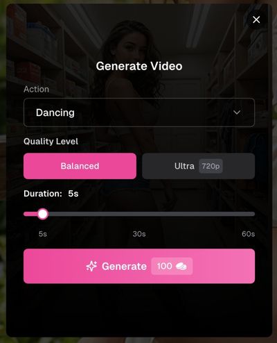 ourdream video generation from chat settings