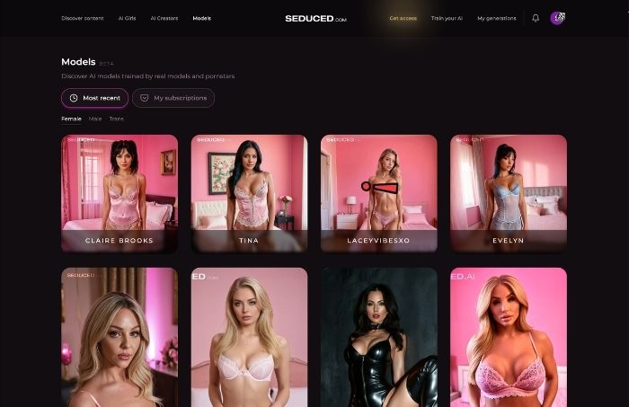 seduced homepage screenshot
